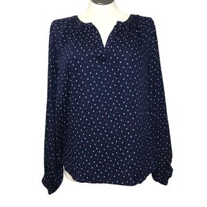 Dip Tunic Top Womens Size XL Navy Blue Bishop Long Sleeves Notched Neck Pullover